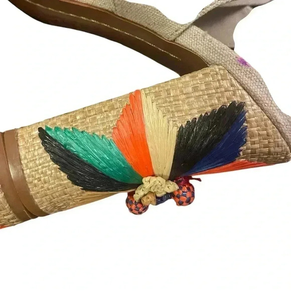 TORY BURCH Geraldine Raffia & Linen Lace-Up Sandals Size 9.5 - Picture 11 of 13